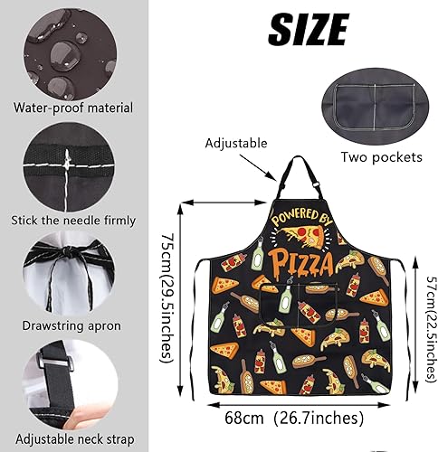Miniatura 4 de JXGZSO Delantal de pizza motorizado para amantes de la pizza, delantal ajustable alimentado por pizzería, delantal de cocina de chef delantal para