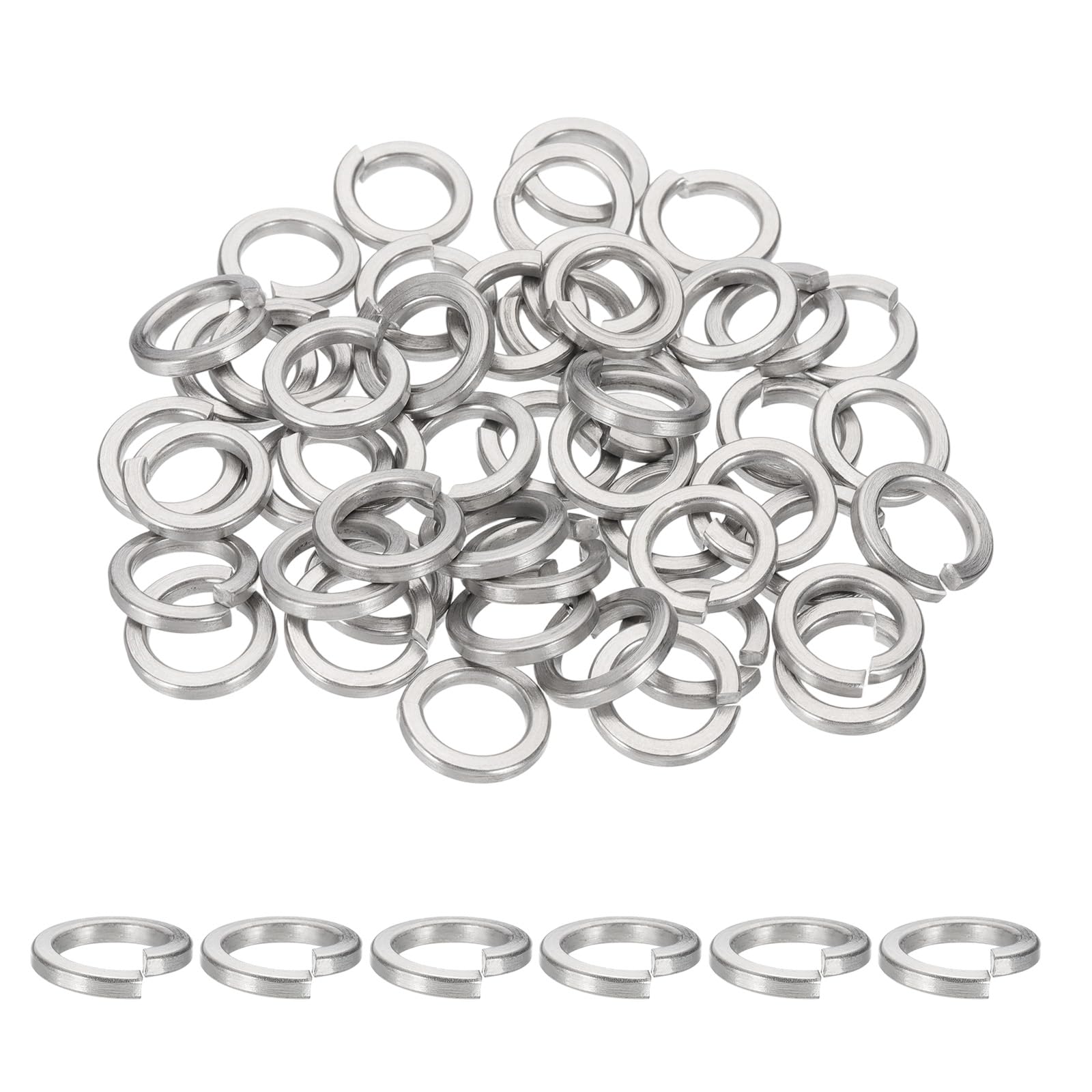 sourcing map M10 Spring Lock Washer, 304 Stainless Steel Split Lock Washers for Screws Bolts Cars Construction Machinery Silver Pack of 50