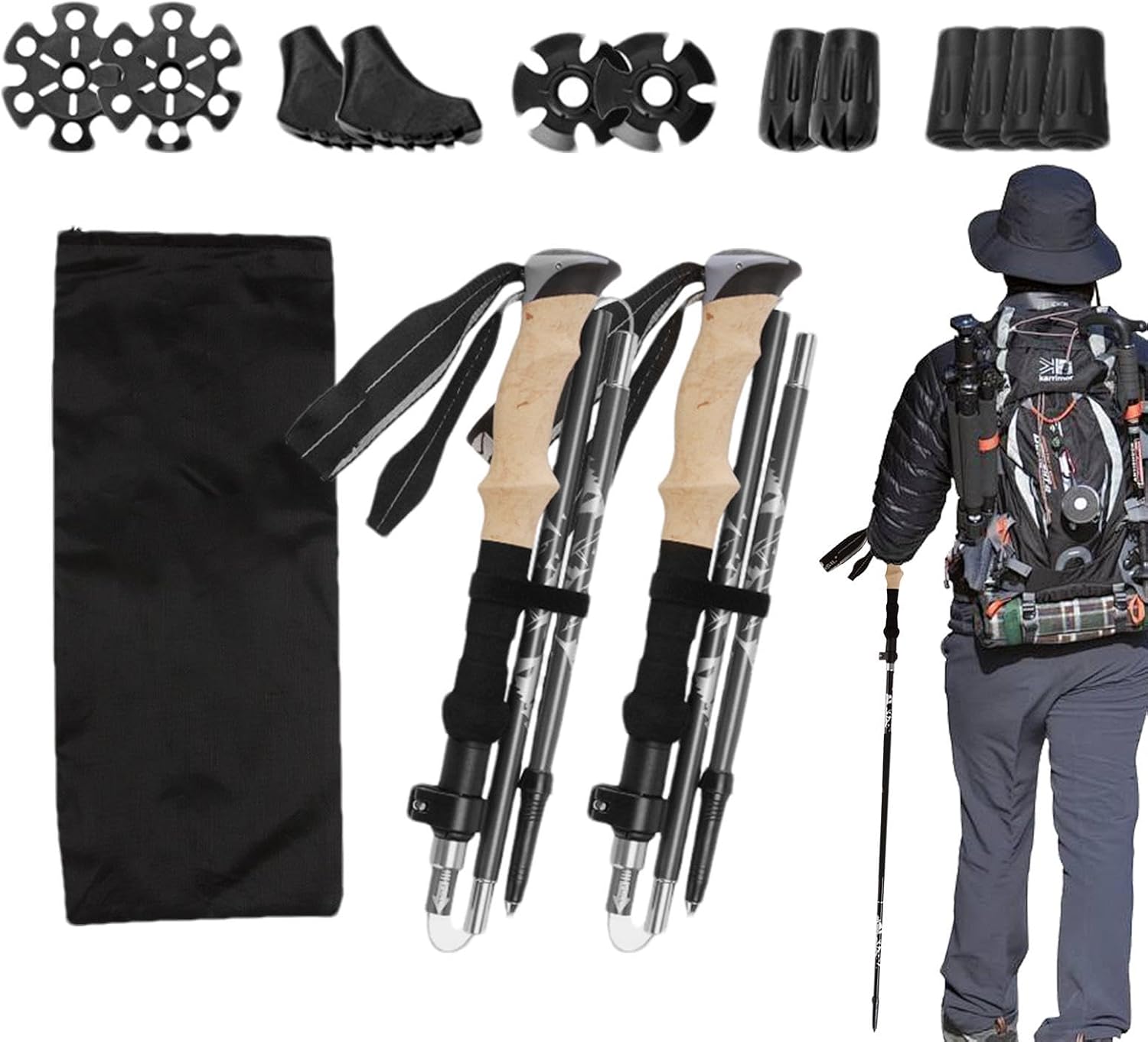 Amazon 伸縮式ハイキングポール、ハイキング用伸縮式ステッキ, 旅行用伸縮式ステッキ調整可能な軽量ハイキングステッキ, 丈夫な