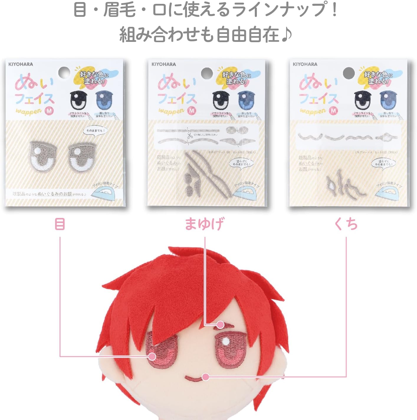 Kiyohara NUIWABCMS Sewing Face Swap Pen Iron-On Medium Size (A+B+C) Kuchi Assortment, Set of 12