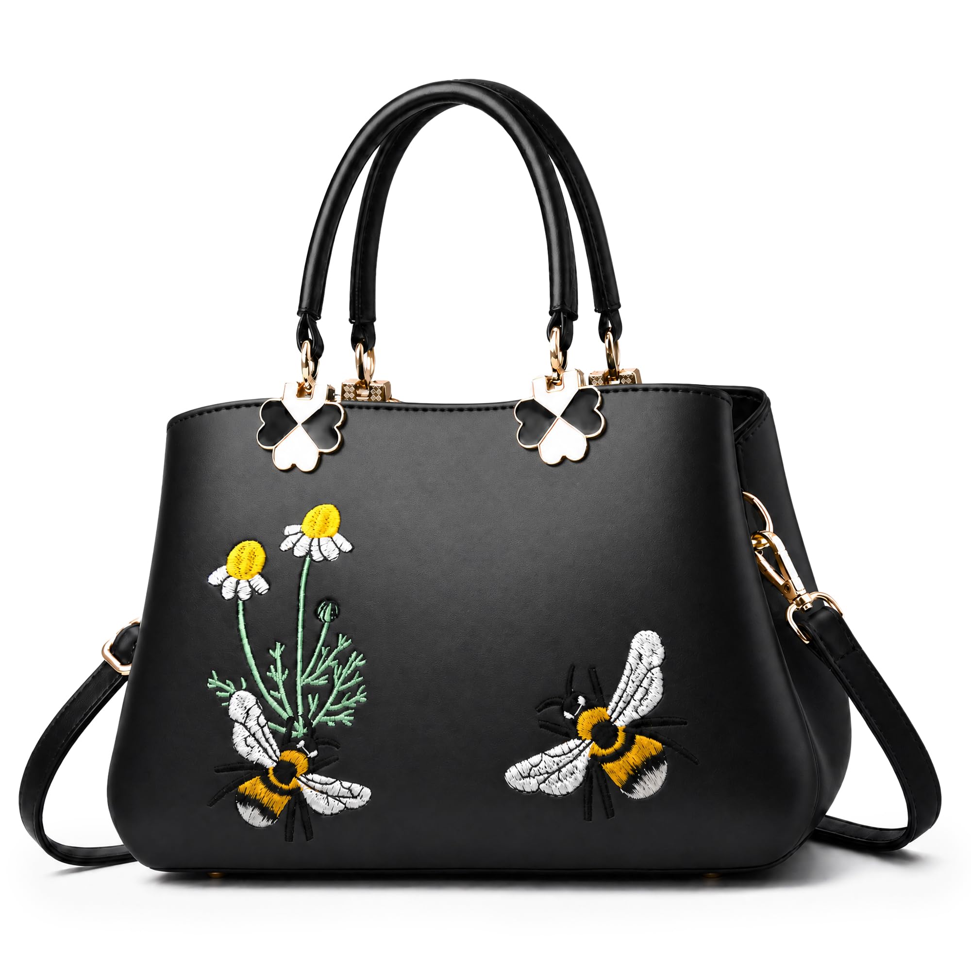 VARLIVOO Elegante Donna Borsa Ricamo Borse a Mano Borsetta Borsa a Tracolla da Donna Borse a Tracolla Spalla Lavoro Viaggiare Shopping PU Pelle Nero B