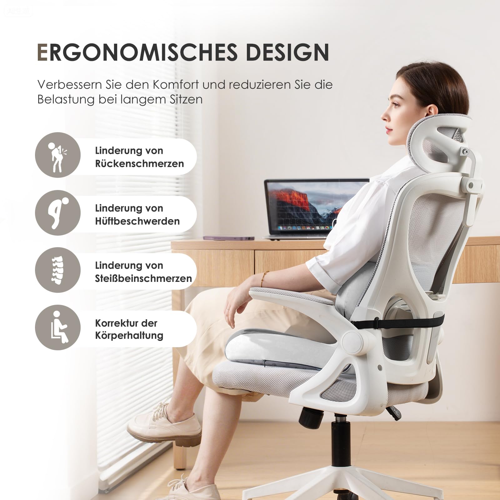 FLORICH Cuscino per Sedile Memory Foam Cuscino Lombare Sedia, Cuscino Ergonomico per Sedili di Auto, Sedie da Ufficio, Sedie a Rotelle, Grigio02