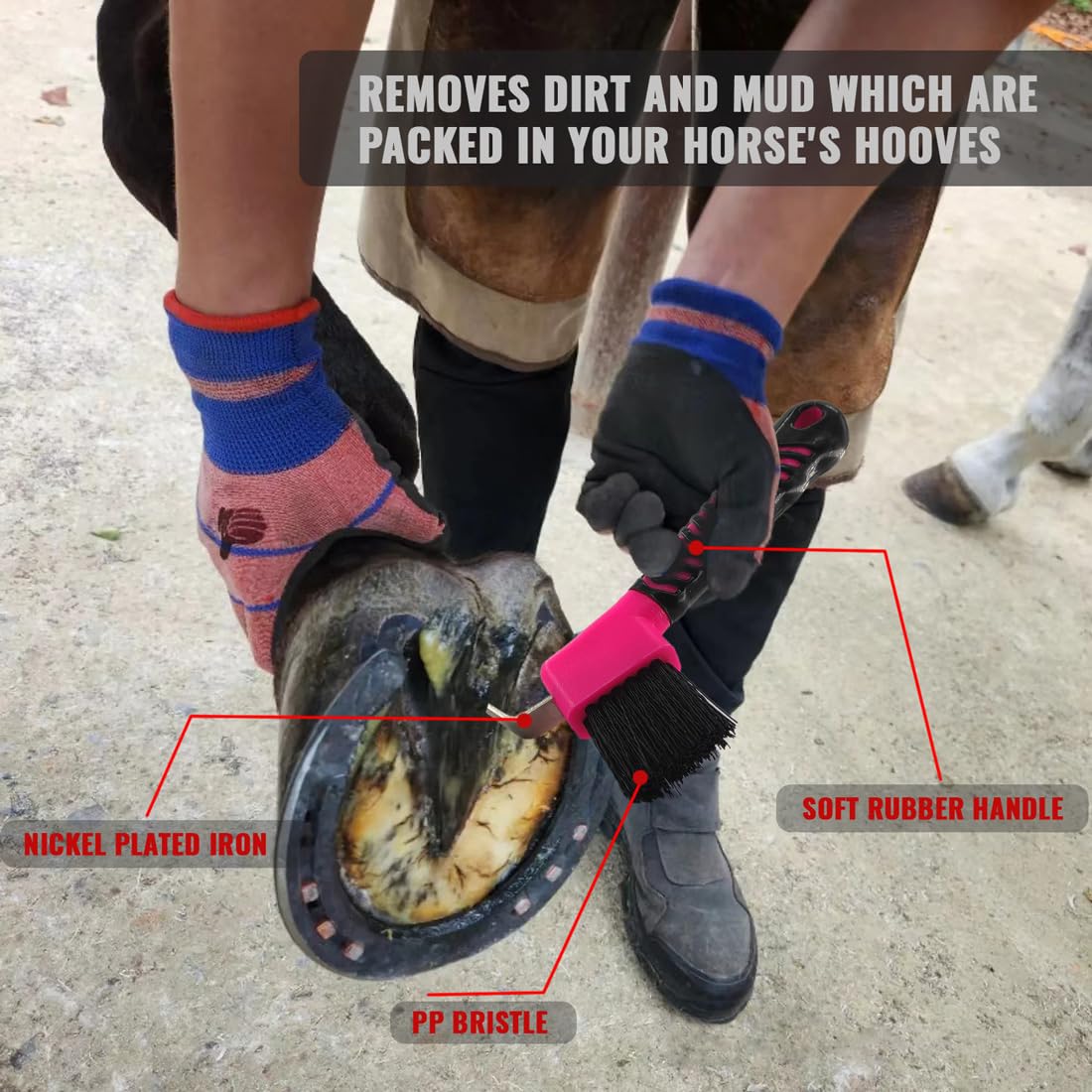 KURSHOW Horse Grooming Tool - Hoof Brush with Stiff Bristled Bristles and Soft Rubber Handle, Efficiently Cleans Horse Hooves and Doubles as a Mud Remover for Boots, Random Color 4PCS - image 4