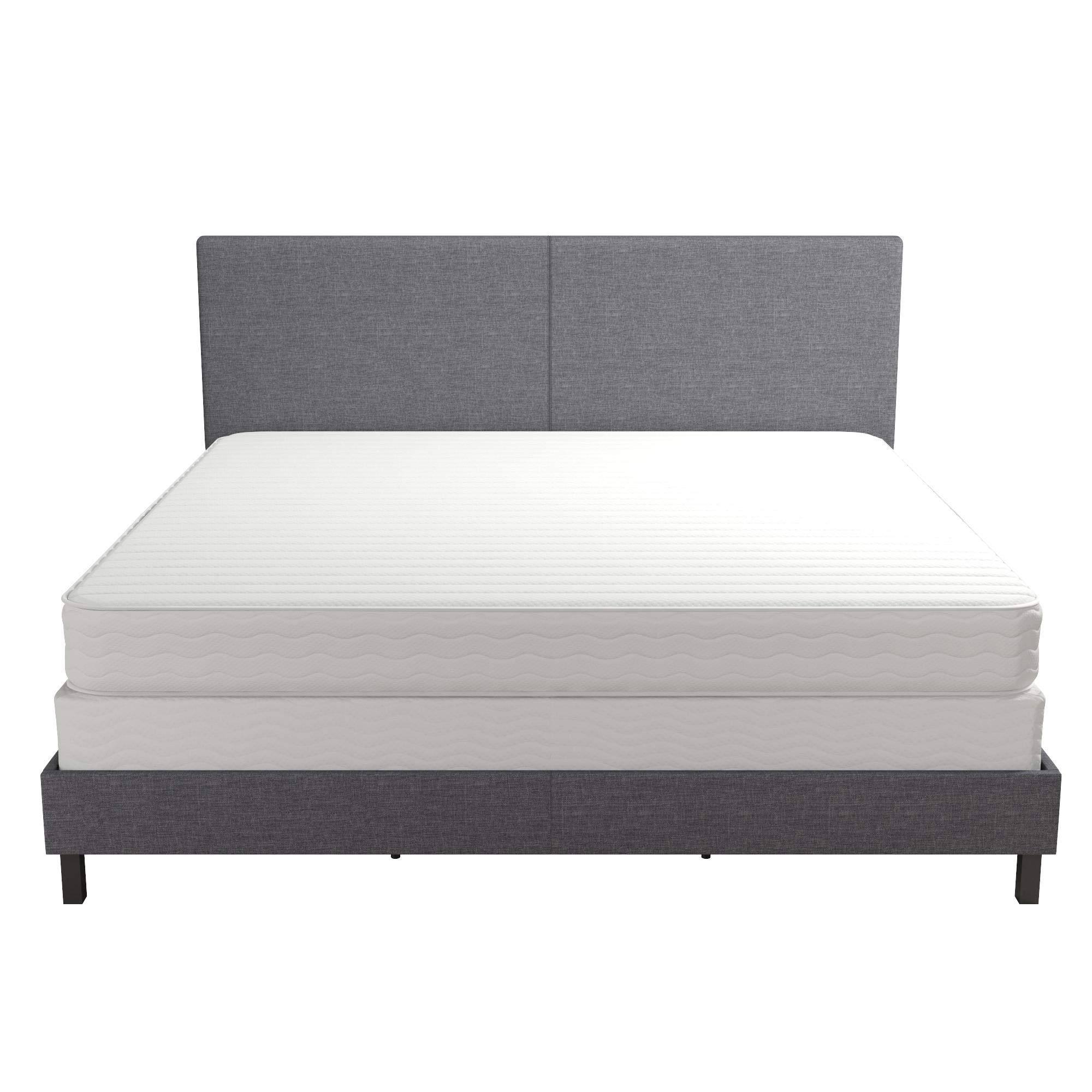 DHP Janford Upholstered Platform Bed with Modern Vertical Stitching on Rectangular Headboard, King, Gray Velvet (Box 1 of 2 Only)