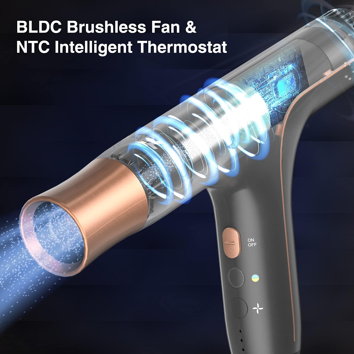 Lightweight Hair Dryer with Diffuser, Professional Ionic Blow Dryer, Negative-Ion Fast Drying Damage Protection Hairdryer, 3 Heat / 3 Speed Settings, 2 Concentrator Nozzles, for Home & Travel