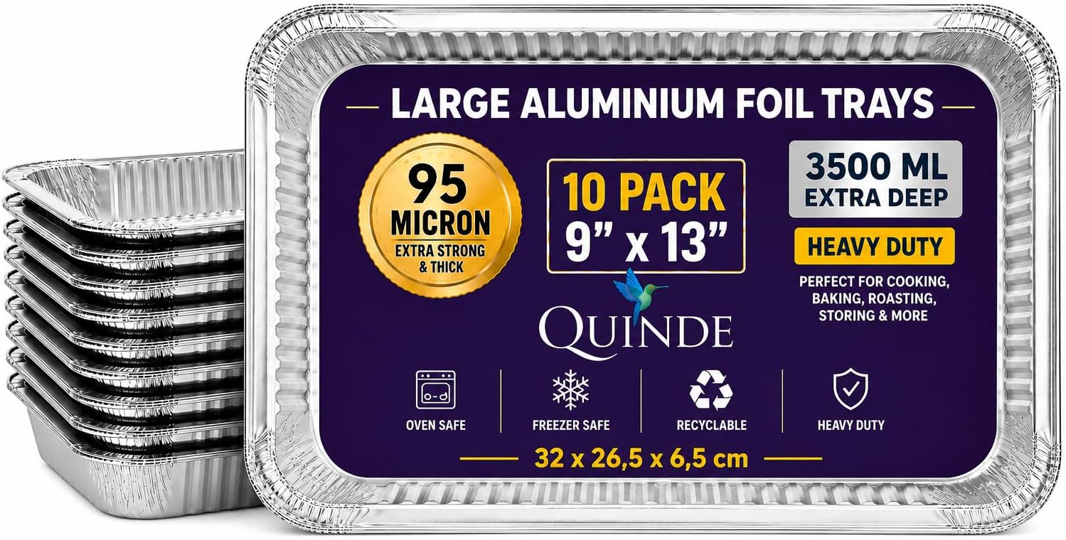 QUINDE Large foil Trays Pack of 10 โ Extra Deep Aluminium foil Trays 3500 ml ...
