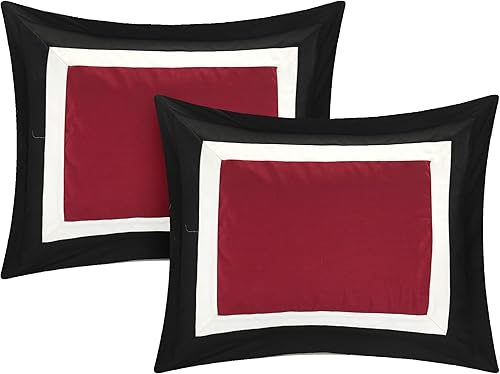 Miniatura 11 de Chic Home - Juego de edredón Duke tamaño King de 10 piezas, edredón con bloques de color, con 2 fundas, 3 almohadas y juego de cama King (rojo)