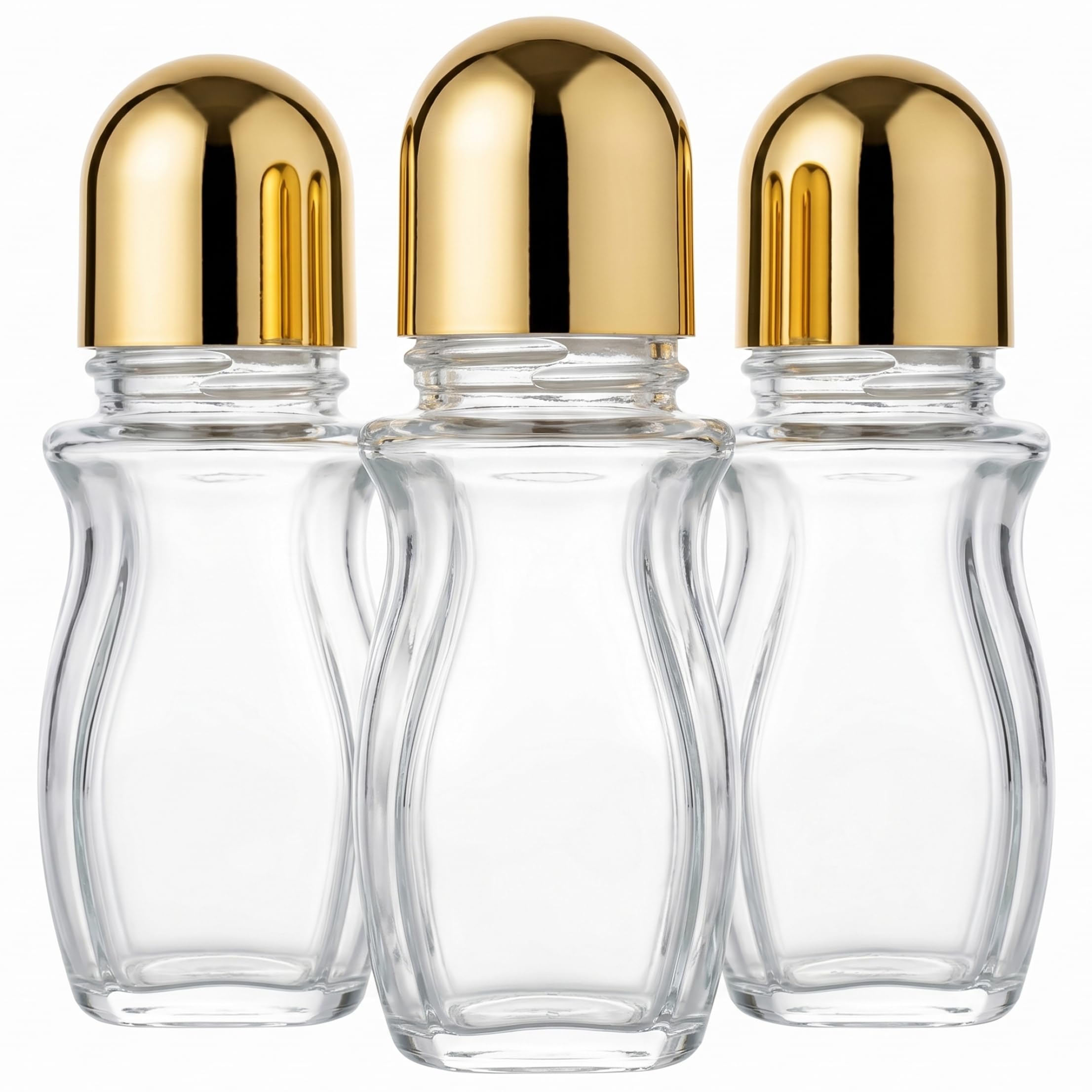 Bemonew 3PCS Glass Roller Bottles, Empty Rollerball Bottles for Oil Thick Clear Glass Roller with Leak-Proof Gold Metal Cap Flat Portable Design, 50ml