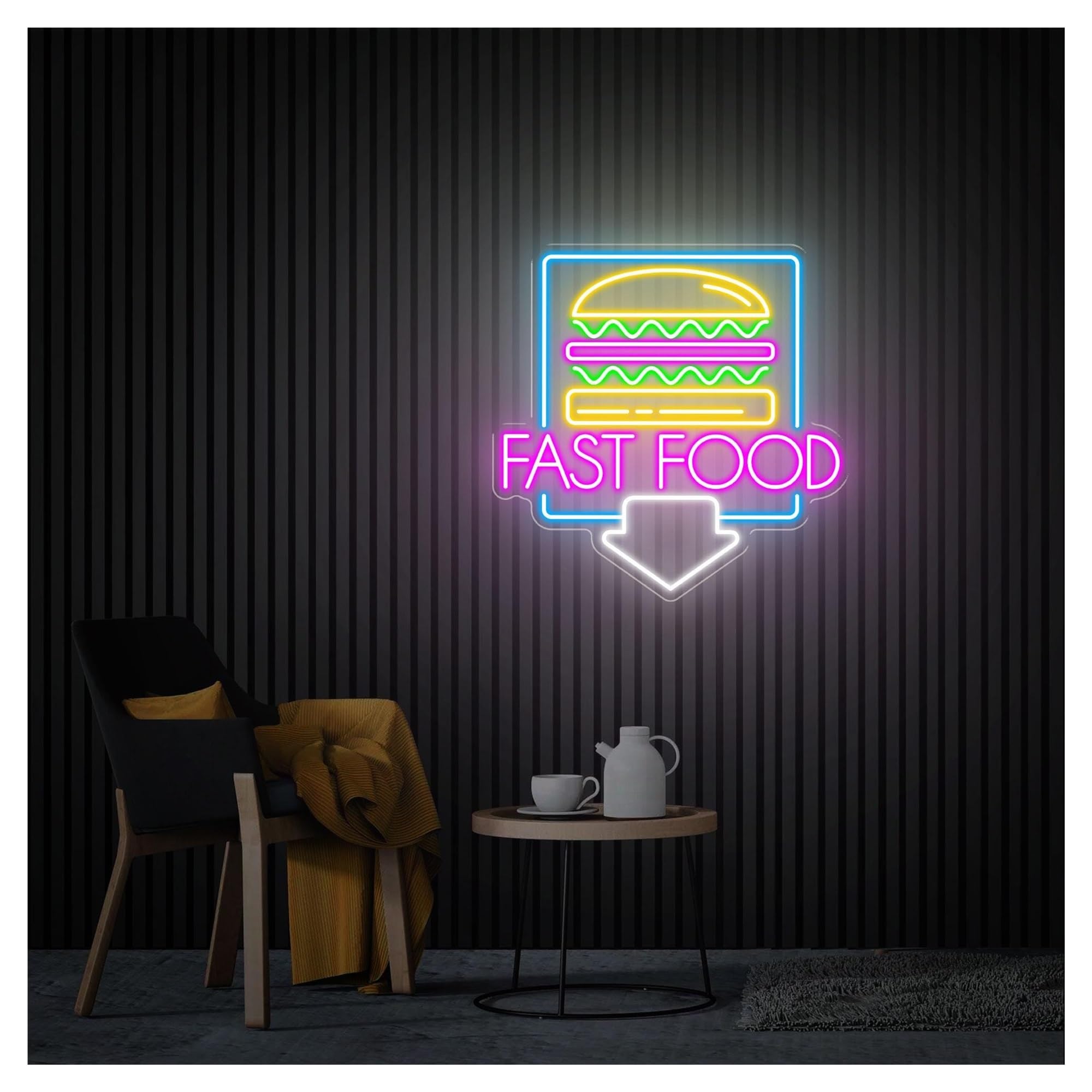 RONGCH Hanging Art Signs Fast Food Arrow Neon Sign,Suitable for Handmade Shop Decor with Dimmable 49cmx50cm(A)
