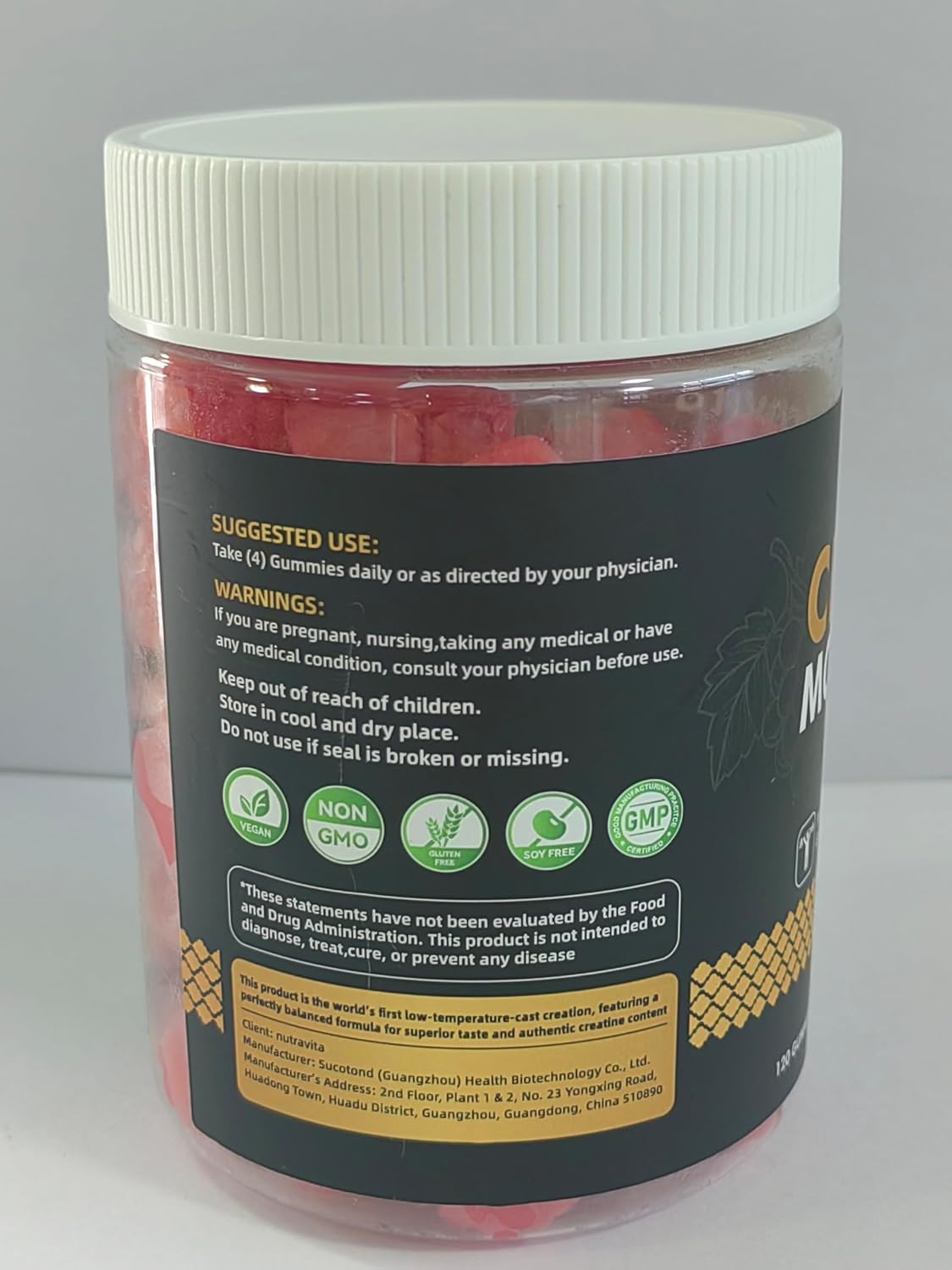 Nutravita Creatine Monohydrate Gummies for Men & Women-5g of Creatine Monohydrate per Serving - Sugar Free,Vegan, Grapes Flavor, 120 Count