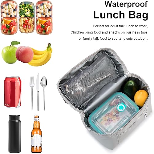 Miniatura 6 de NOL Natural Organic Lifestyle - Loncheras aisladas para mujer, bolsa enfriadora, ligera, de nailon, impermeable, para el trabajo (gris y blanco, M