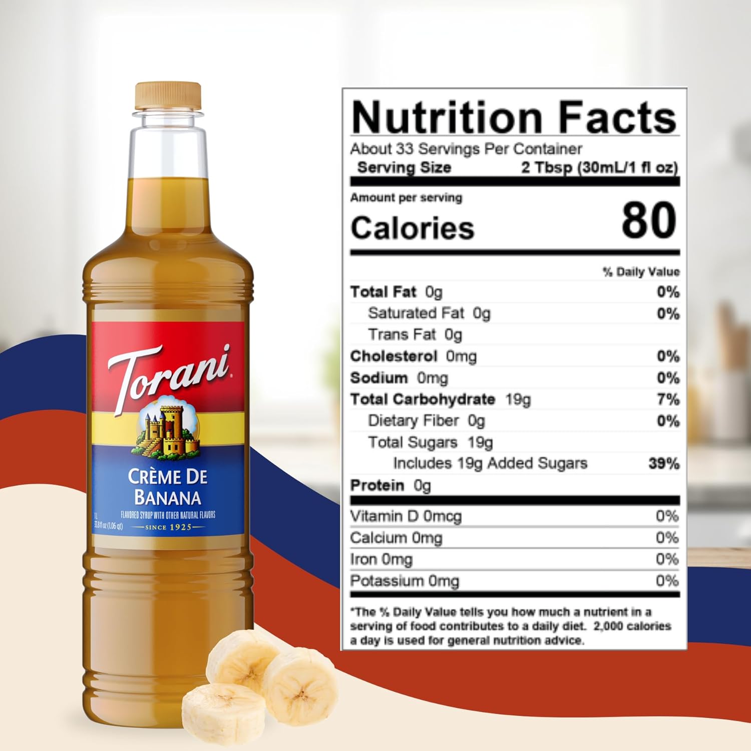 Torani Crème De Banana Syrup 1 Liter Bottle with Pump – Premium Banana Flavoring with Pure Cane Sugar & Natural Ingredients for Coffee, Cocktails, Desserts, Smoothies & More