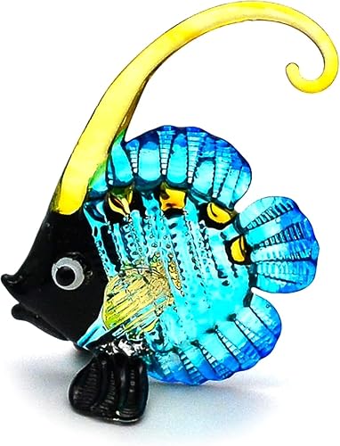 Miniatura 41 de WitnyStore Pequeña figura de pez ángel azul verde amarillo de 3½ pulgadas – Miniatura soplada a mano de vidrio pintado a mano peces de mar de agua