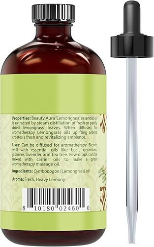 Miniatura 3 de Beauty Aura aceite esencial de citronela * 4 onzas Botella * 100% puro, sin diluir, aceites de grado terapéutico * Ideal para aromaterapia * Gran