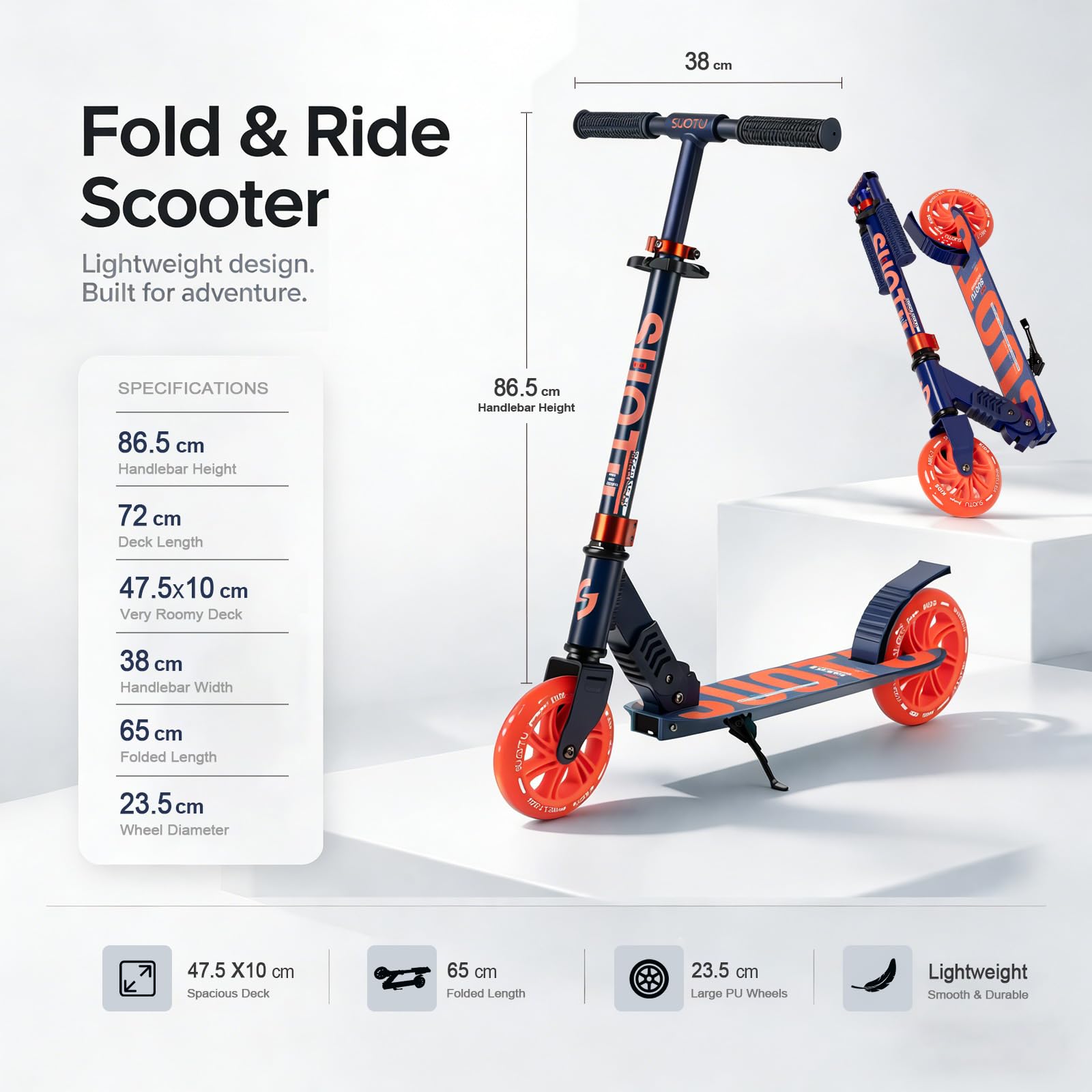 Monopattino con Ruote luminose da 145 mm, Capacità: 100 kg, Pieghevole, Regolabile in Altezza, Scooter per Bambini 3-12 Anni, Alluminio