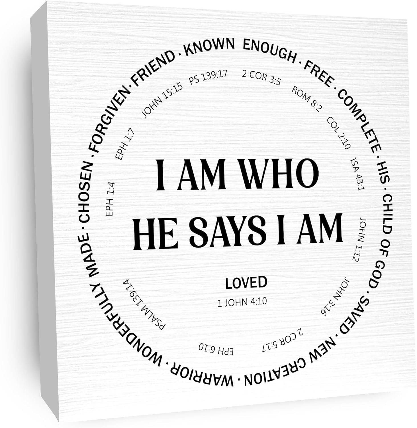 5x5 Inch Christian Bible Motivational Wooden Box Sign Decorative, I Am Who He Says I Am Quotes Wood Box Decor For Home Office, Inspirational Christian Gift,