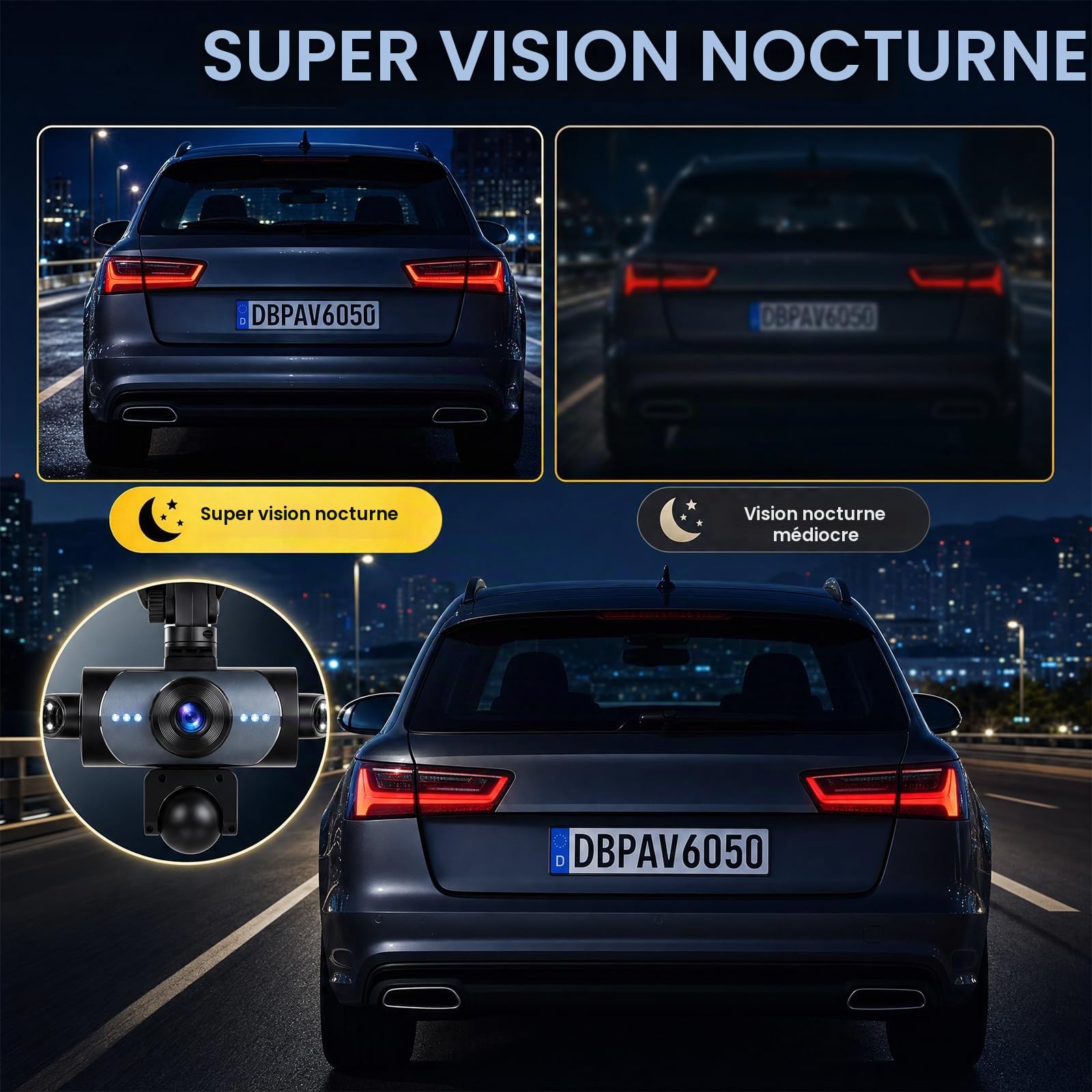 CAMECHO Dash Cam 5 Canaux, Caméra Frontale 1080P 150 °+4 Caméras latérales 480P 120 °, 3,16 Pouces Dash Cam, Enregistrement en Boucle, Vision Nocturne et Détection de Mouvement
