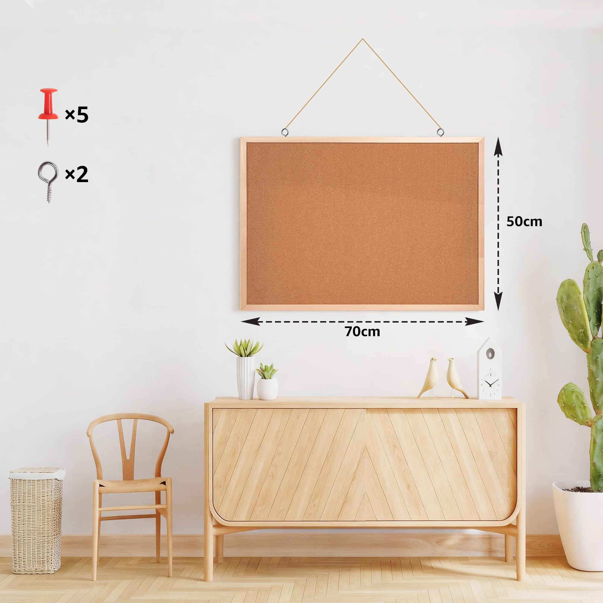 Pryma Lavagna in Sughero da Parete – Bacheca con 7 Puntine Incluse – Pannello Porta Appunti per Ufficio, Casa e Scuola (50x70 cm)