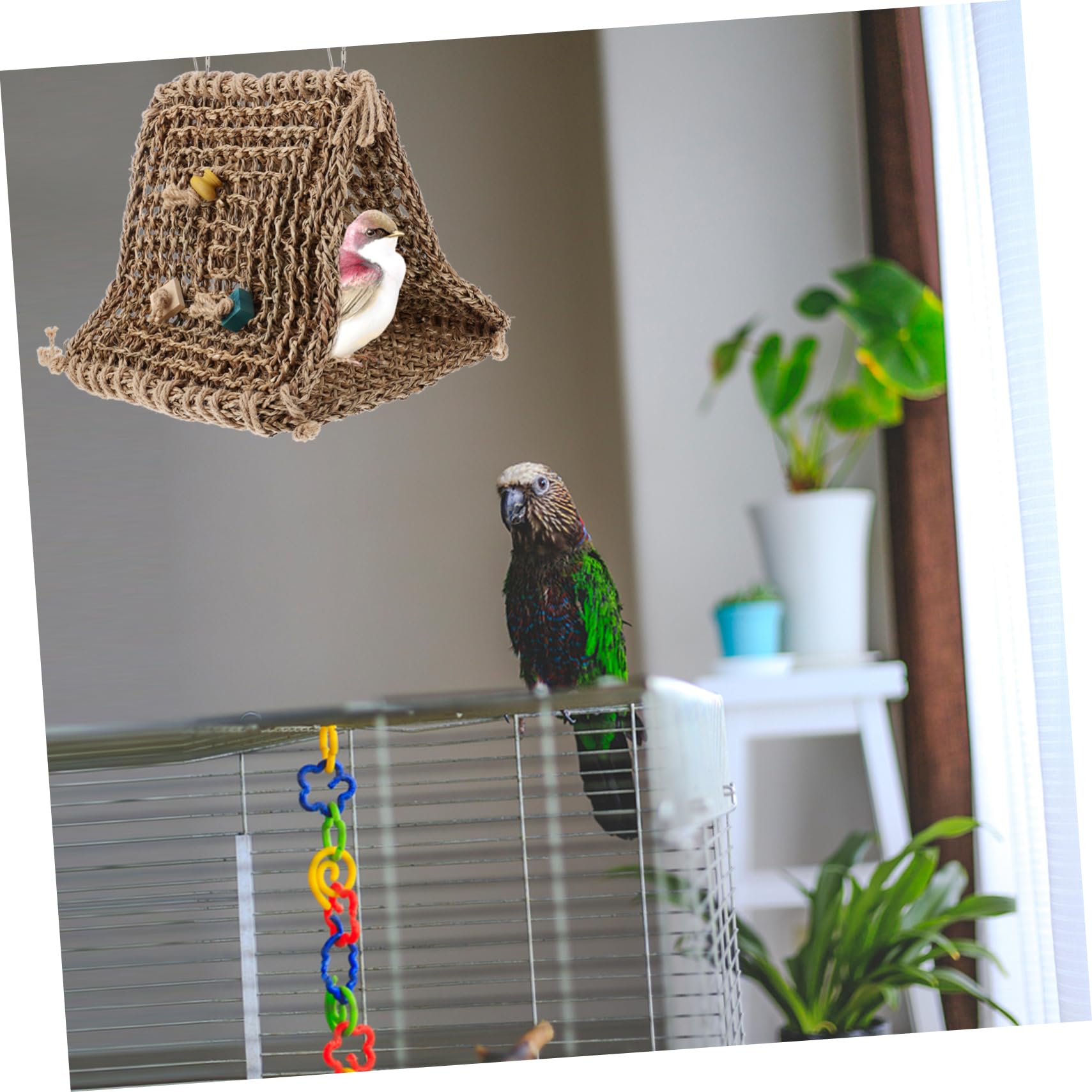 Rattan Papageienbett Nest mit Schnelltrocknendem Material und Hängendem Design Vogelschutz für Käfig Inklusive Zufälligem Zubehör für Vögel Zufälliger Stil