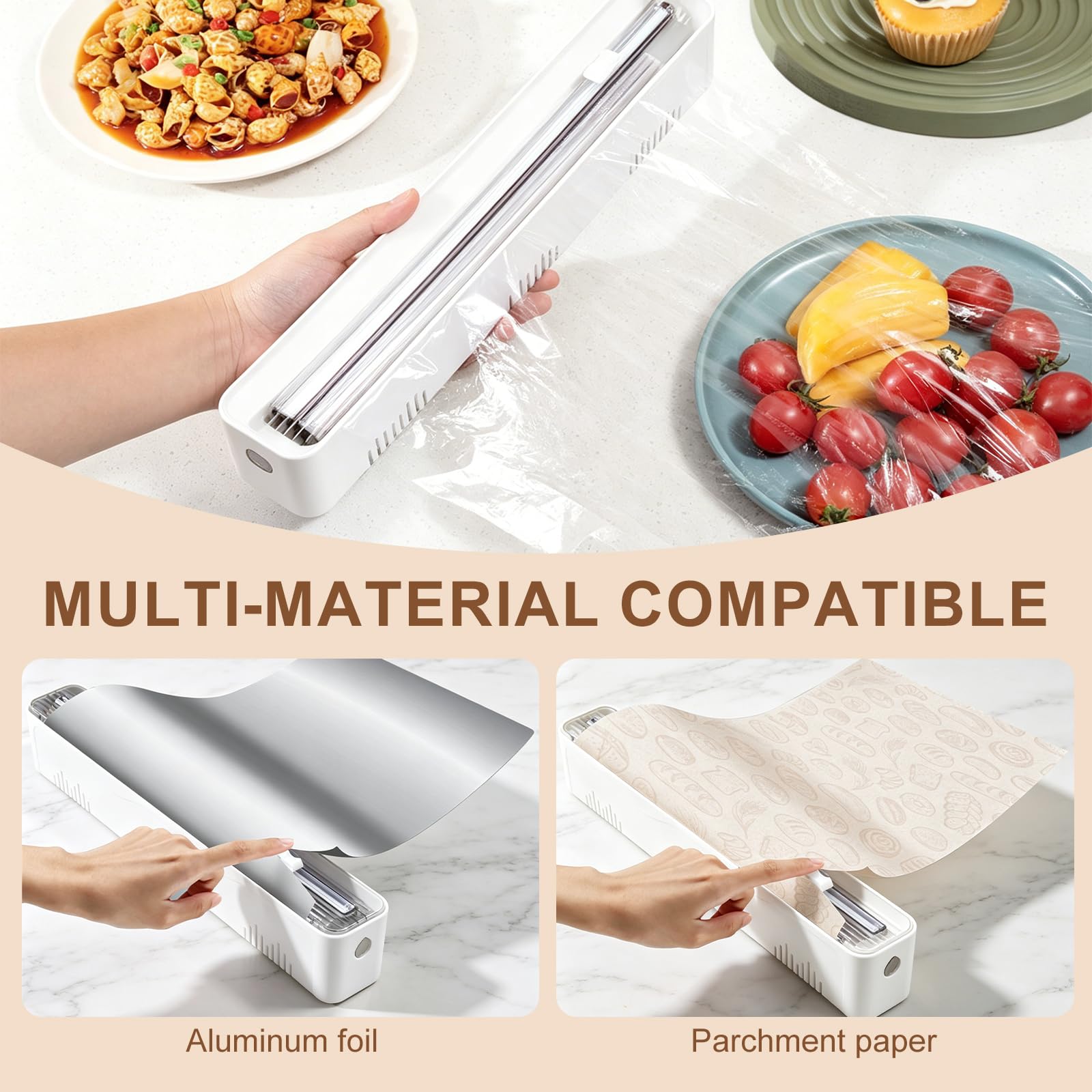 Derouleur Film Alimentaire, Dévidoir Film Alimentaire, Distributeur Films Alimentaires avec Ventouse, Coupe Films Alimentaires pour Papier Cuisson, Papier Aluminium, Blanc