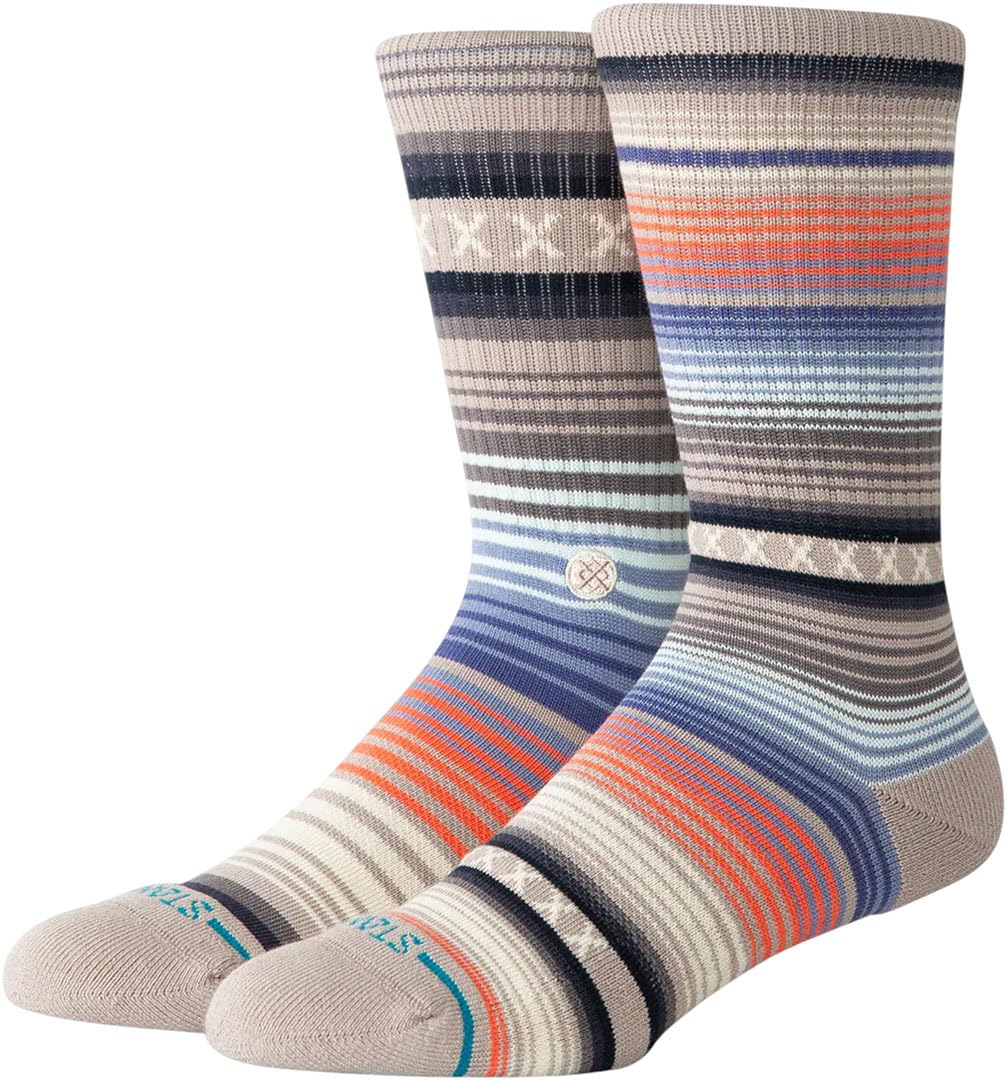 STANCE Curren Crew Socks String Grey Striped Patterned Calf Medium