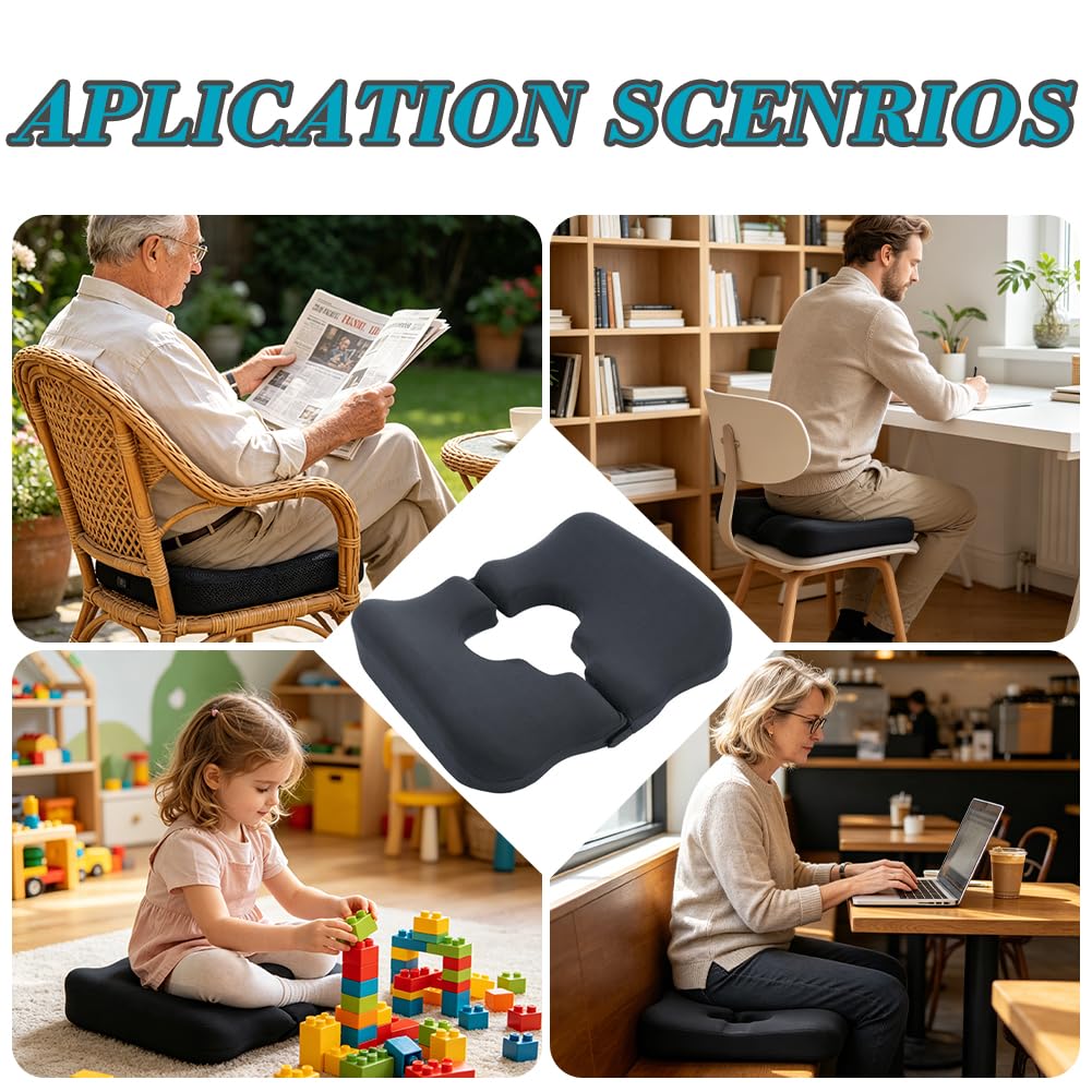 Cojín ortopédico de espuma viscoelástica con forma de T – Cojín ergonómico para el coxis para aliviar la presión para sentarse durante largos períodos de tiempo en la oficina, el coche, la