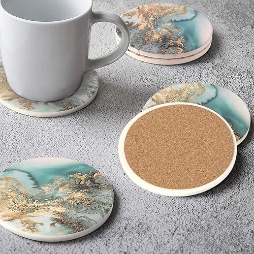 Miniatura 7 de Lahome - Juego de portavasos con diseño de mármol, diseño redondo, con piedra de cerámica y base de corcho para tazas y tazas