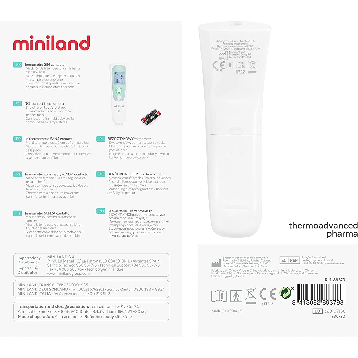 Miniland Termómetro Sin Contacto de medición rápida y precisa | Thermoadvanced Pharma
