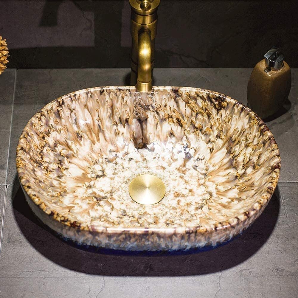Szafka Pod Umywalkę Z Umywalką, Umywalka Nablatowa, Ceramiczna Umywalka Nablatowa, Owalna Miska Nablatowa, Ręcznie Malowana Umywalka Nablatowa