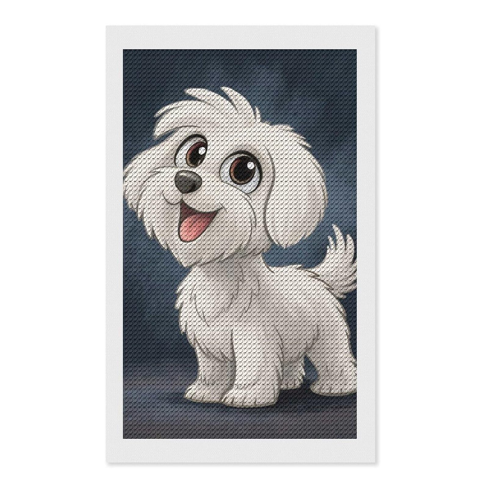 Junmoney Cartoon Maltese Dog Illustration Full Drill Diamond Painting Kit 12"x20", for Teens, Adhesive Canvas, Bedroom Decor, Holiday Gift Idea