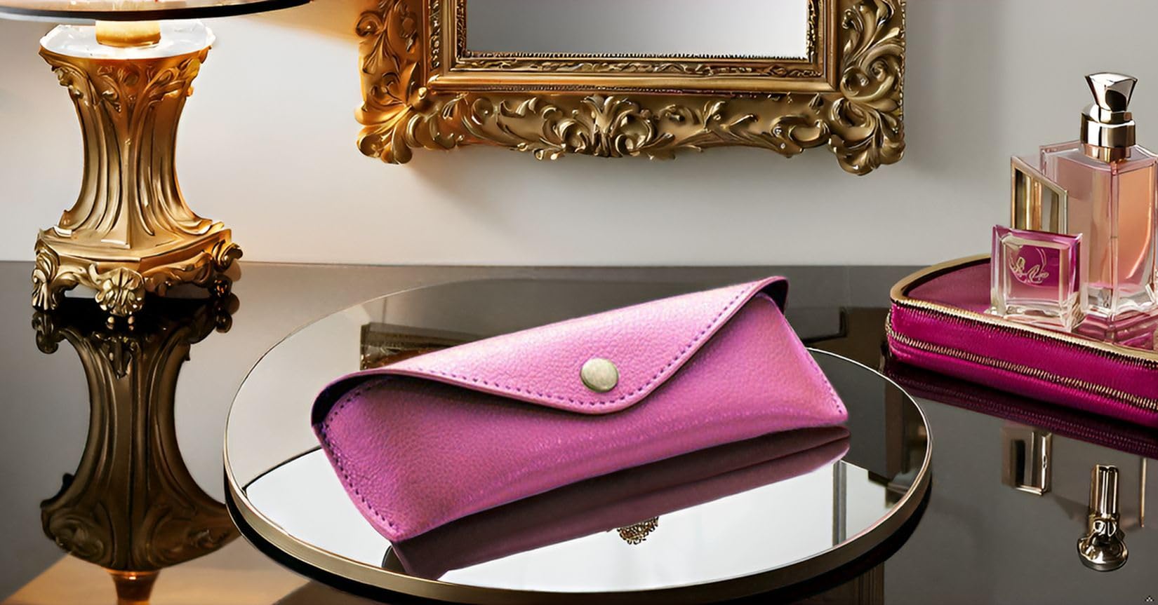 Alassio Okulary - etui z prawdziwej skóry, małe, ok. 16 x 5,5 x 3 cm organizer kieszonkowy, 16 cm, różowe