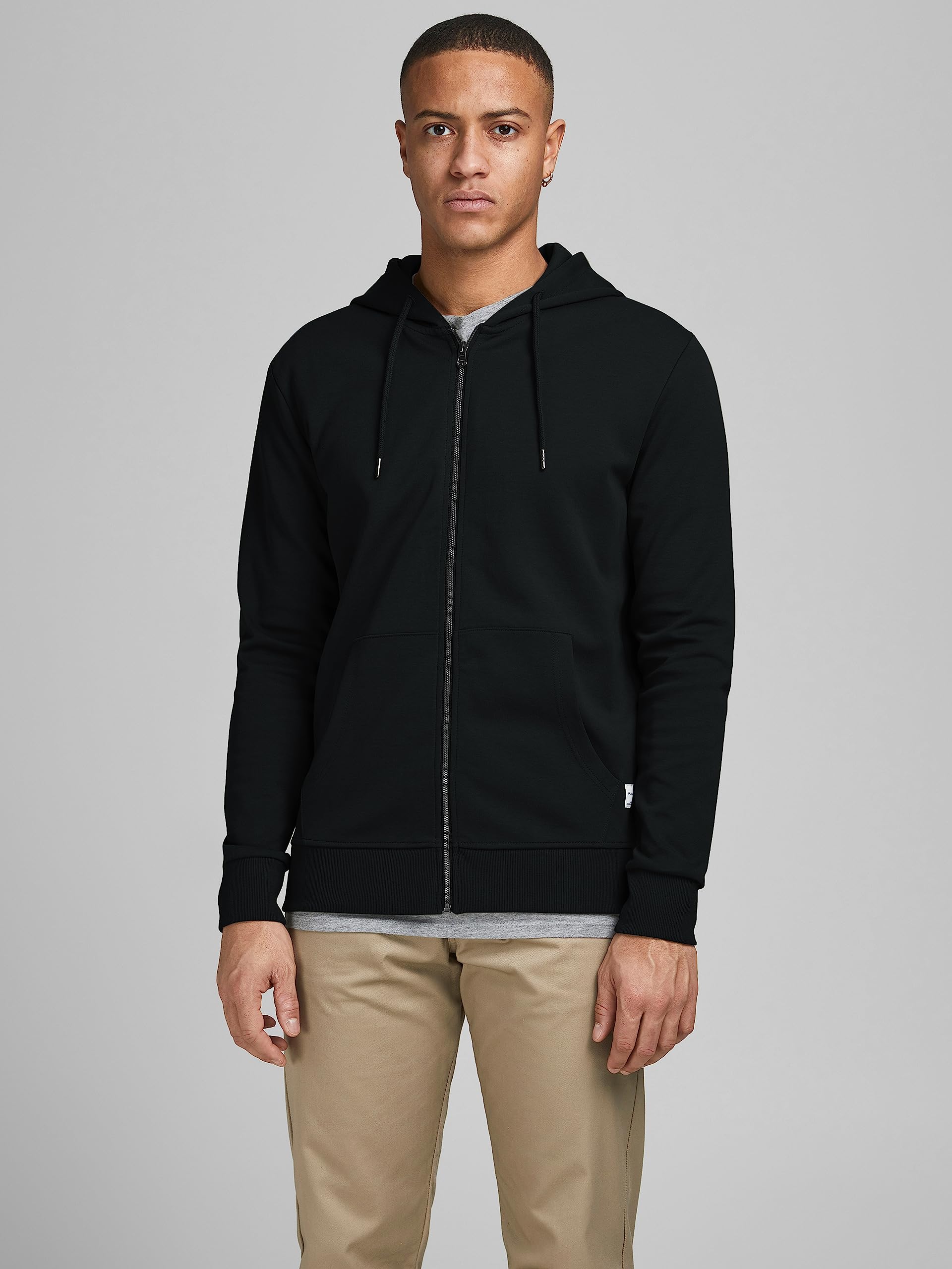JACK & JONES Sudadera con Capucha y Cremallera para Hombre, Color Liso, Negro (Black), L
