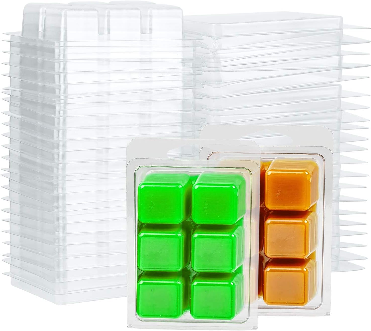 Perkisboby 100 Packs Wax Melt Clamshells Molds Square, 6 Cavity Clear Plastic Cube Tray for Candle-Making & Soap