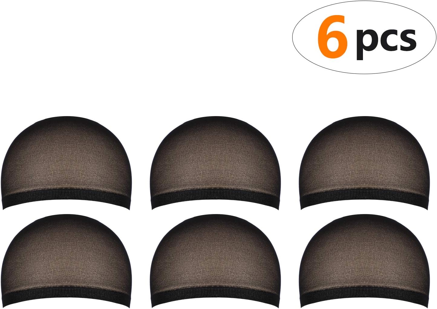 6 pcs Wig Caps for Man and Woman, Nylon Wig Caps Made of Stretchy & Thin Stocking Fabric, Close End, One Size Fits all (Black)