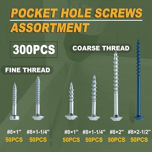 Miniatura 10 de LIONMAX Kit surtido de tornillos para agujeros de bolsillo, 290 unidades, 6 tamaños, rosca gruesa, cabezal de arandela, autoperforantes para madera