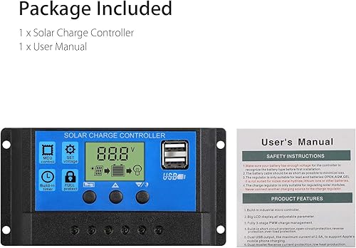 Miniatura 9 de EEEkit Controlador de carga solar de 30 A, controlador de cargador de panel solar 12 V24 V, pantalla LCD ajustable multifunción con doble puerto USB