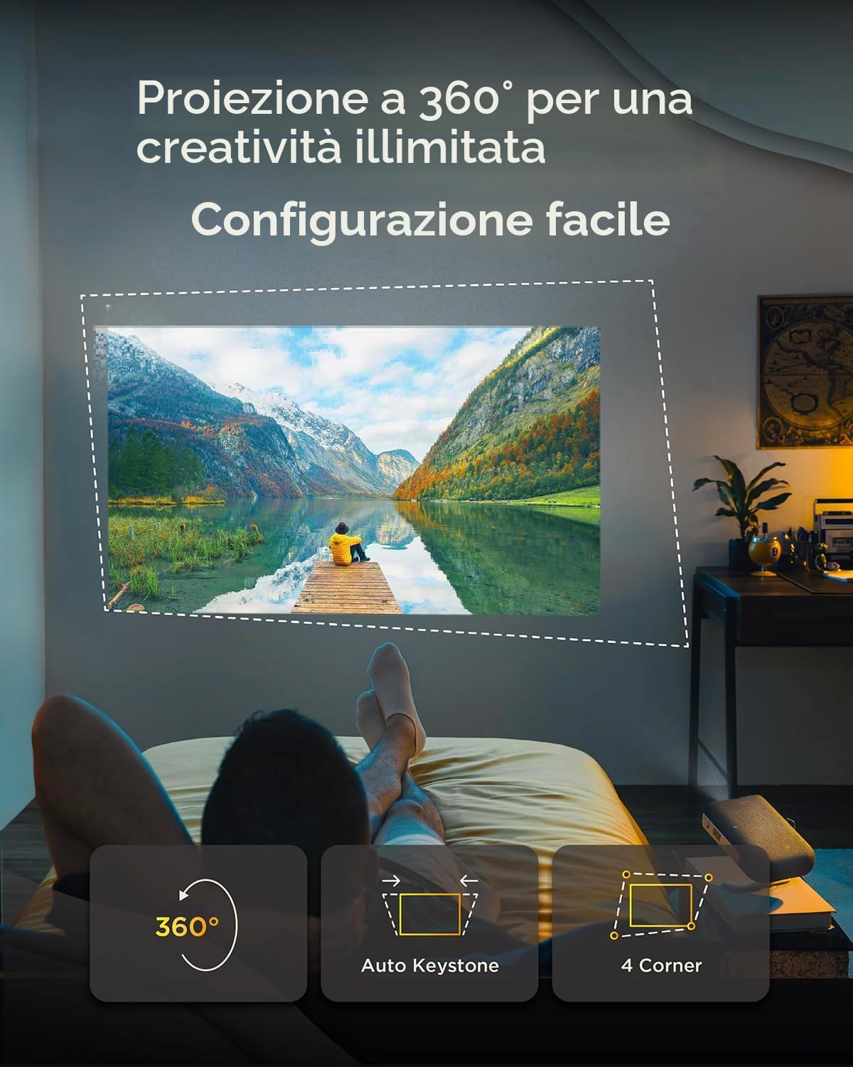 ViewSonic M1 Max - Proiettore LED intelligente portatile, Full HD 1080p, Google TV, proiezione a 360°, 200 ANSI lumen, batteria integrata con 2 ore di lettura, messa a fuoco automatica, pad H/V