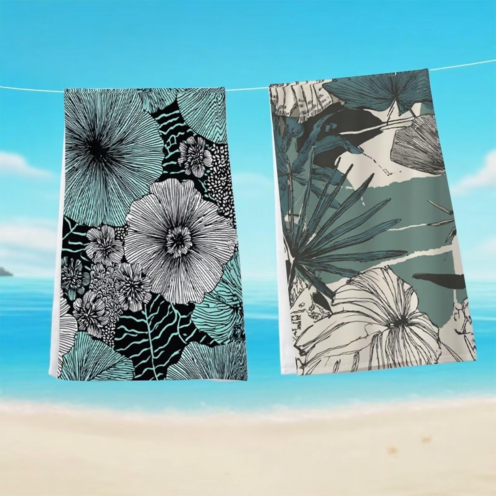 Toalla de Playa Microfibra 90x200 cm Toallas Baño Grandes, Toalla Playa Sin Arena, Absorbente Ligera Secado Rápido Toalla Gimnasio, con Bolsa para Yoga Viajes Gimnasio y Deportes( Planta Gris) G1-1092