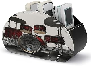 Cool Drum Set Png Remote Control Holder TV Desktop Organizer with 5 Compartments PU Leather Remote Caddy Multi-Functional Office Desk Storage Box for DVD Media Player