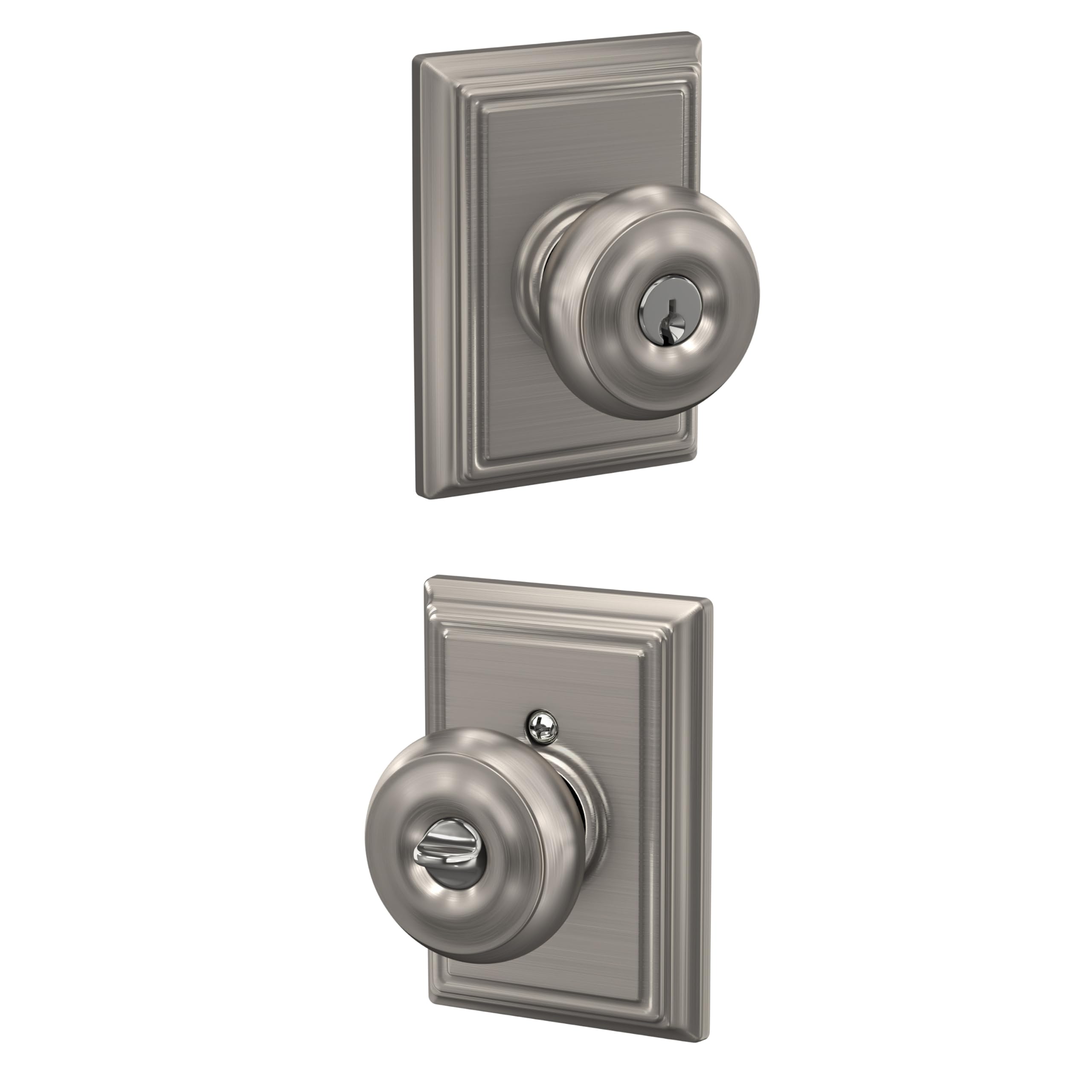 SCHLAGE Georgian Keyed Entry Door Knob, Interior/Exterior, Satin Nickel