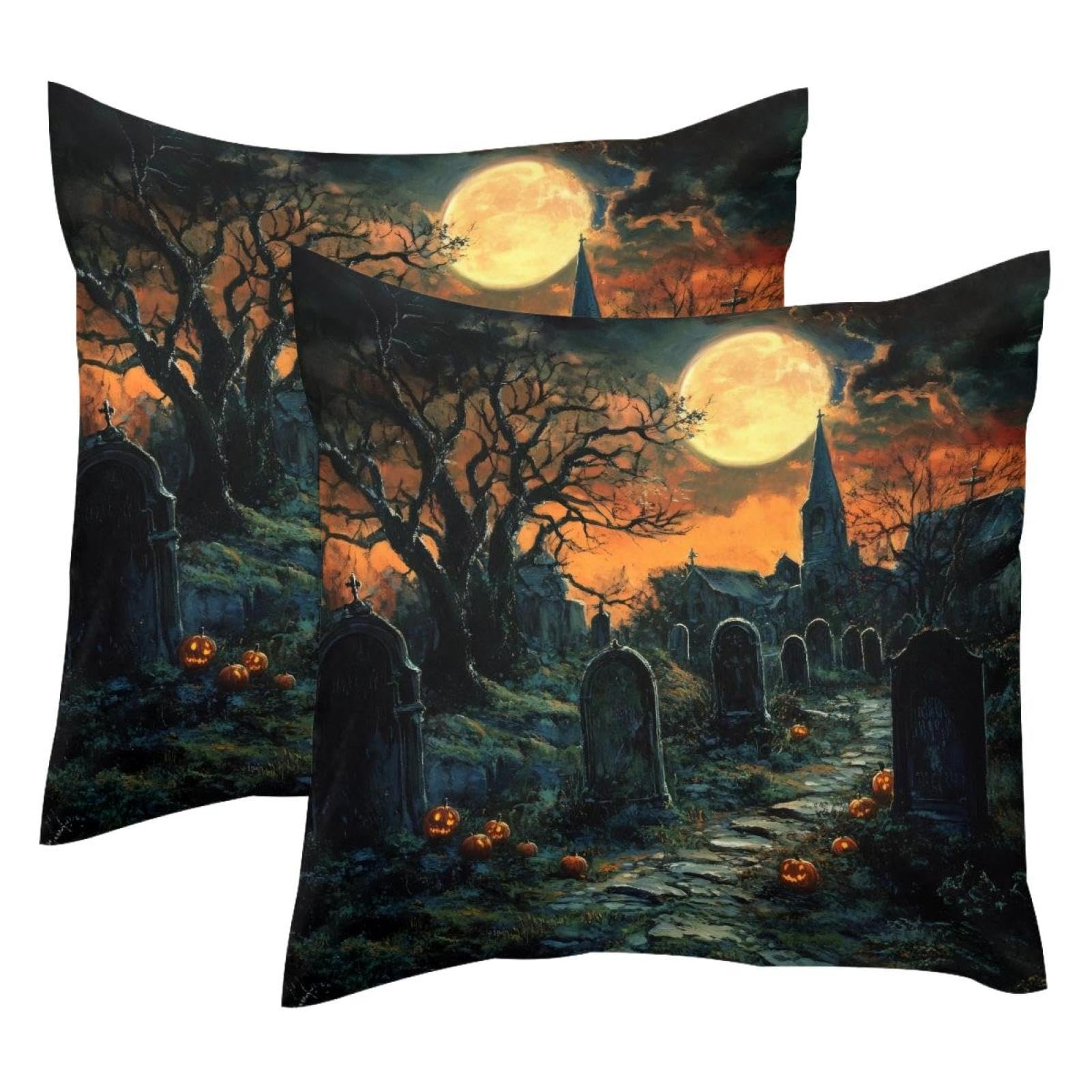 Coussin cimetière citrouille en velours pour votre canapé d'automne