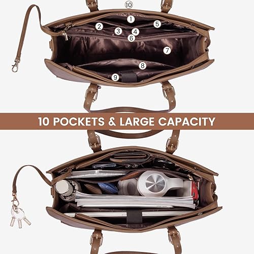 Miniatura 10 de LOVEVOOK Bolsa para laptop para mujer, bolsa de mano de gran capacidad, bolso acolchado, bolso de hombro, maletín para computadora de trabajo de