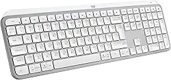 Teclado sem fio Logitech MX Keys S com Clique Silencioso, Teclas Programáveis, Iluminação Inteligente, Conexão Bluetooth ou Receptor USB Logi Bolt e Bateria Recarregável - Cinza Claro