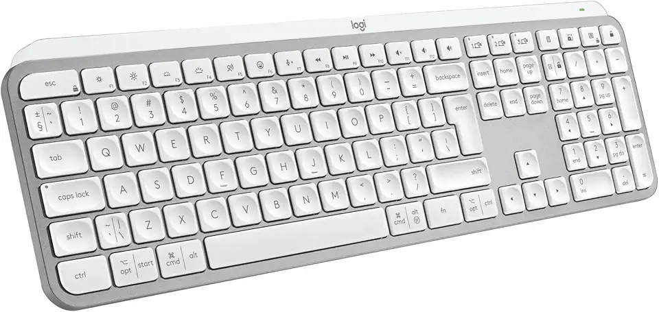 Teclado sem fio Logitech MX Keys S com Clique Silencioso, Teclas Programáveis, Iluminação Inteligente, Conexão Bluetooth ou Receptor USB Logi Bolt e Bateria Recarregável - Cinza Claro