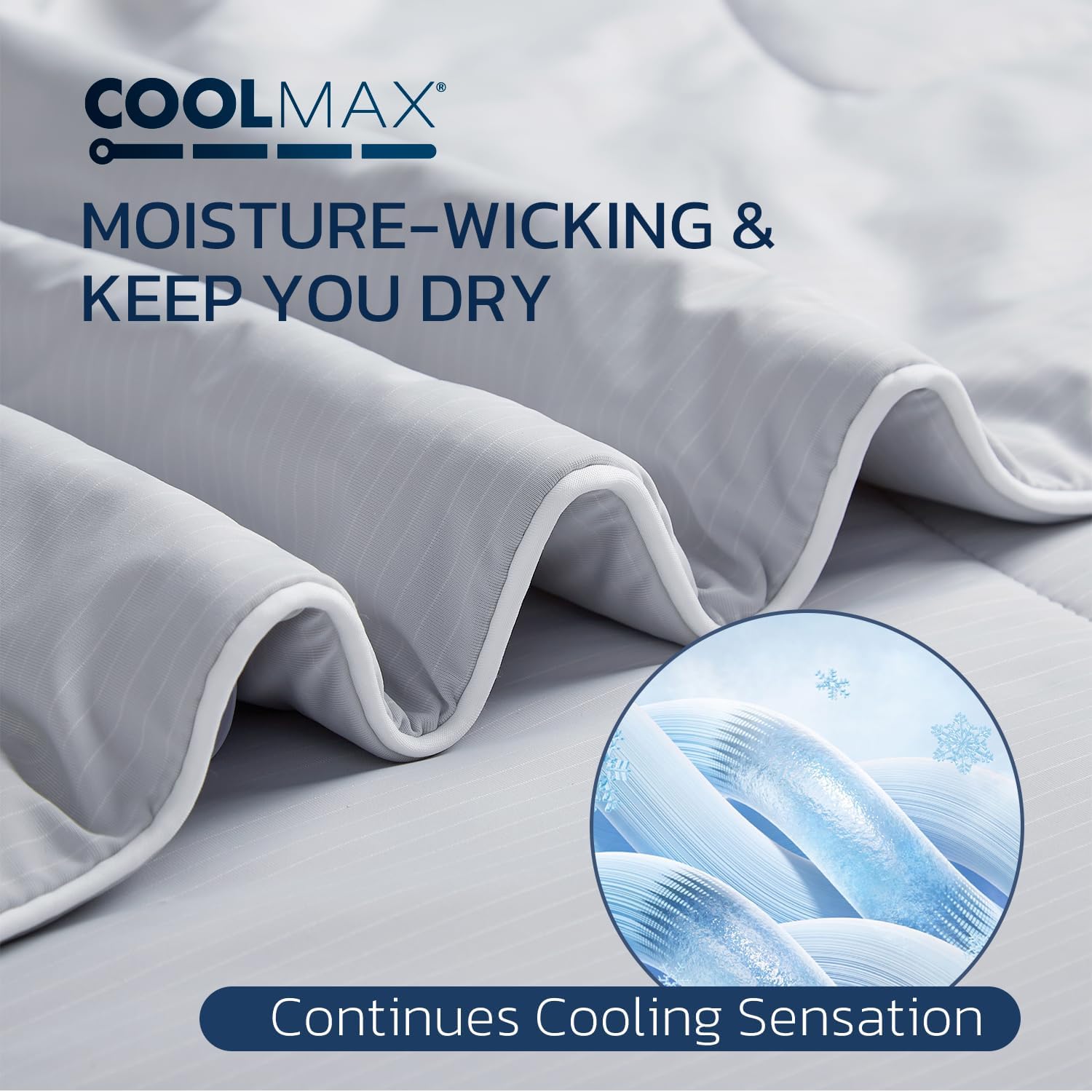 Degrees of Comfort Cooling Comforter Queen Size, Cooling Blanket for Hot Sleepers, Moisture-Wicking & Breathable, Upgraded Dual-Sided with Coolmax, Q-MAX＞0.4, 90 x 90 Inch, Grey
