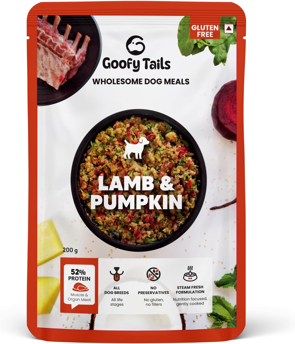 Lamb & Pumpkin Wet Dog Food 200g (200g X 1 Pack), Wholesome, Human Grade, Preservative & Gluten Free, Taste Booster & Food Topper