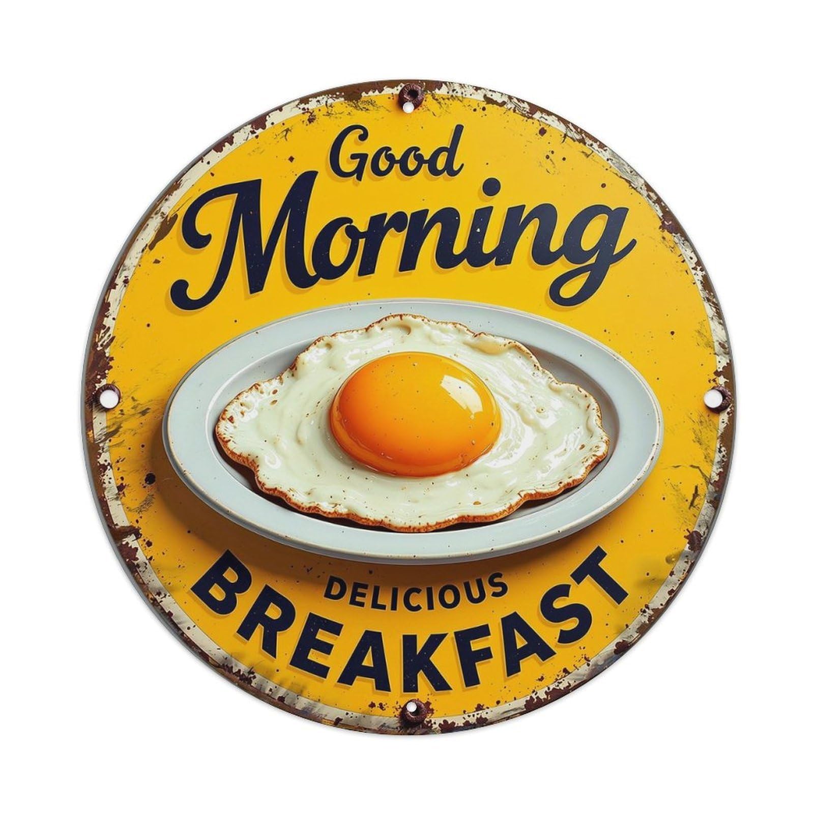 Good Morning Delicious Breakfast Egg Vintage Round Tin Sign Retro Metal Wall Decor Metal Poster, Home Bar Garage Cafe Wall Art Decoration 8x8Inches