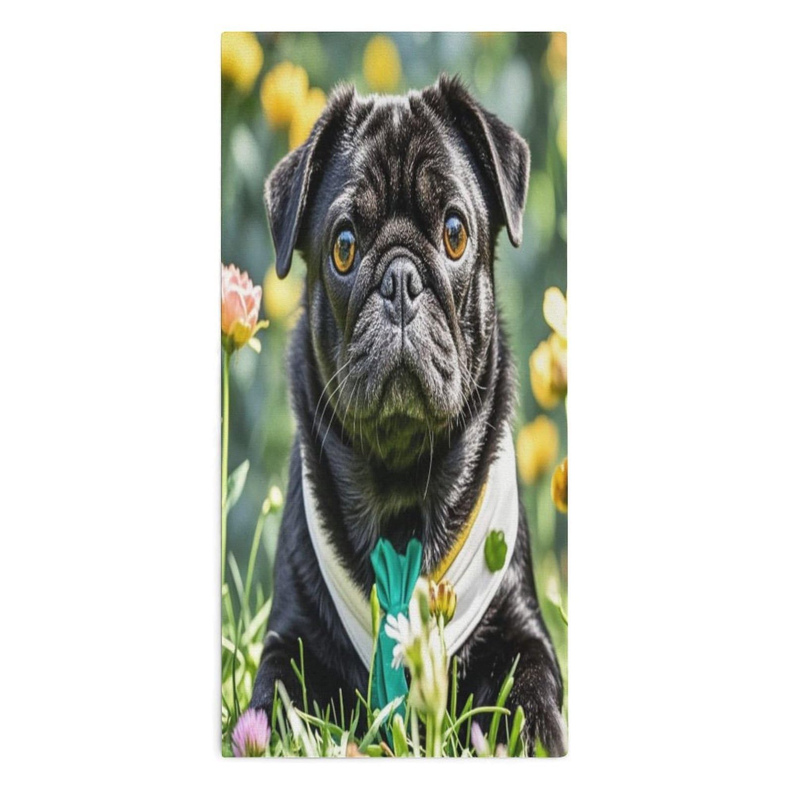 VstaDank Cute Black Pug Dog Towel Quick Dry Absorbent Towels for Beach Thin Soft Lightweight Travel Bath Towel Sand Free Super Microfiber Face Towels for Sport Bath Adults