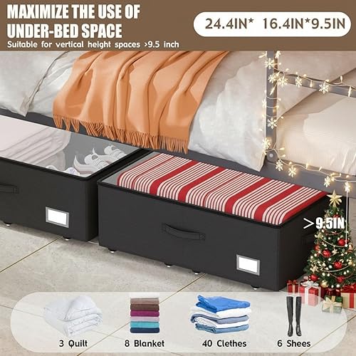 Miniatura 2 de Contenedores de almacenamiento debajo de la cama con ruedas, no requiere montaje, 10 pulgadas de altura, gran capacidad, contenedores de