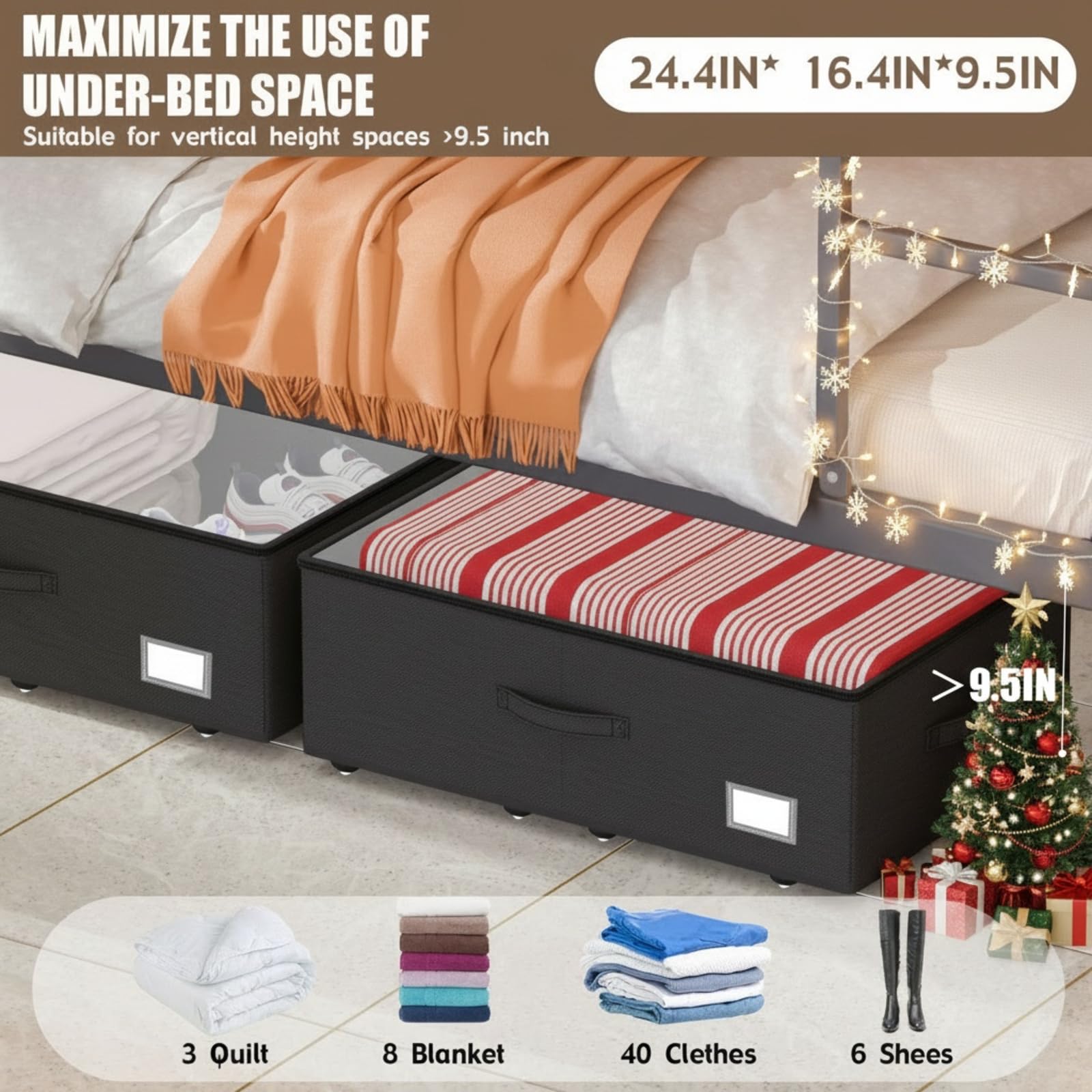 FOUCSSOMEI Under Bed Storage With Wheels (2-Pack) - XXXXL 90L Capacity, Clear Lid, Lockable Wheels For Bedroom & Dorm